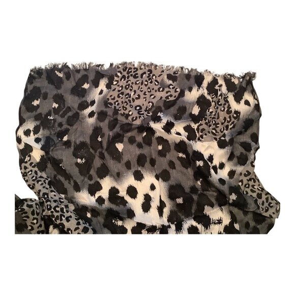 Leopard Print Scarf Shawl Wrap Black White & Gray Lightweight Rectangle - Picture 8 of 9